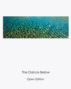 The Dance Below by Diane Bentley Raymond, golden light tracing submerged stones beneath turquoise water.