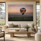Dawn Suspended displayed as a large fine art print above a cream linen sofa in an elegant Sonoma wine-country living room.