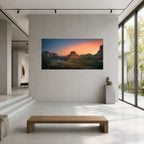 First Breath displayed as large-format panoramic acrylic fine art in a minimalist contemporary gallery interior.